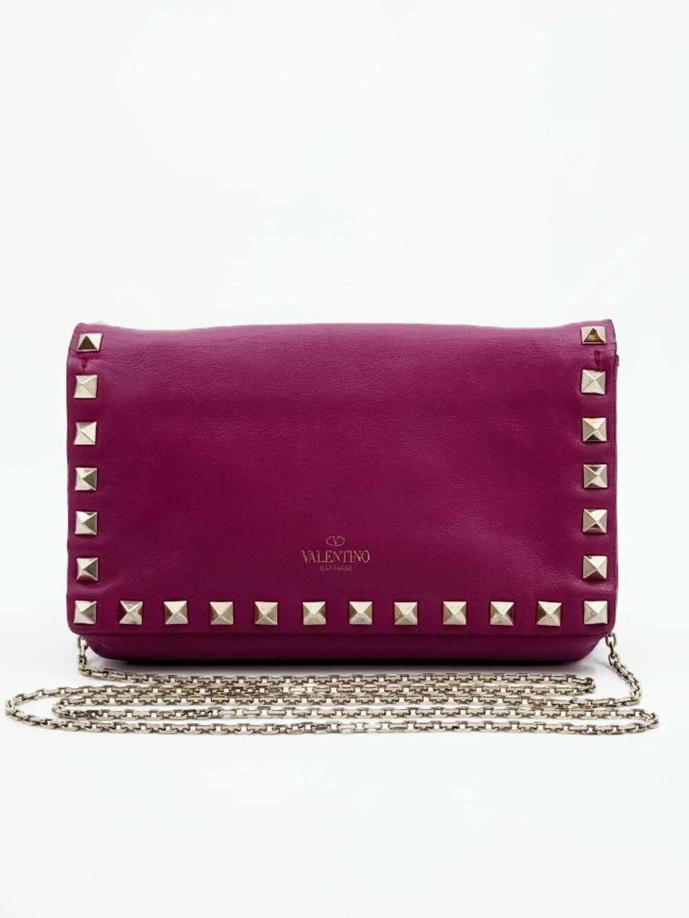 Valentino Garavani Rockstud Pink Leather Chain Crossbody Shoulder Bag